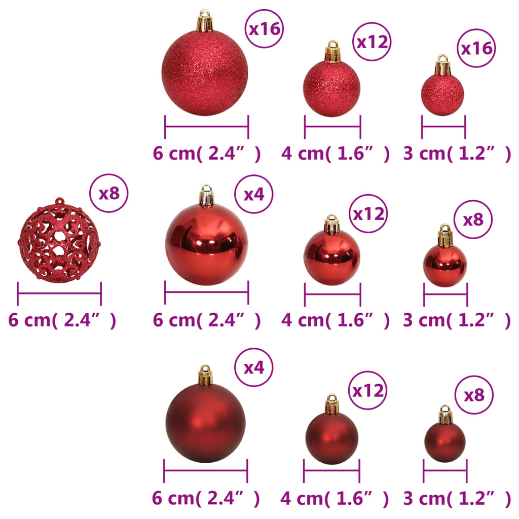 Christmas Baubles 100 pcs Wine Red 3 / 4 / 6 cm - OLBRIT