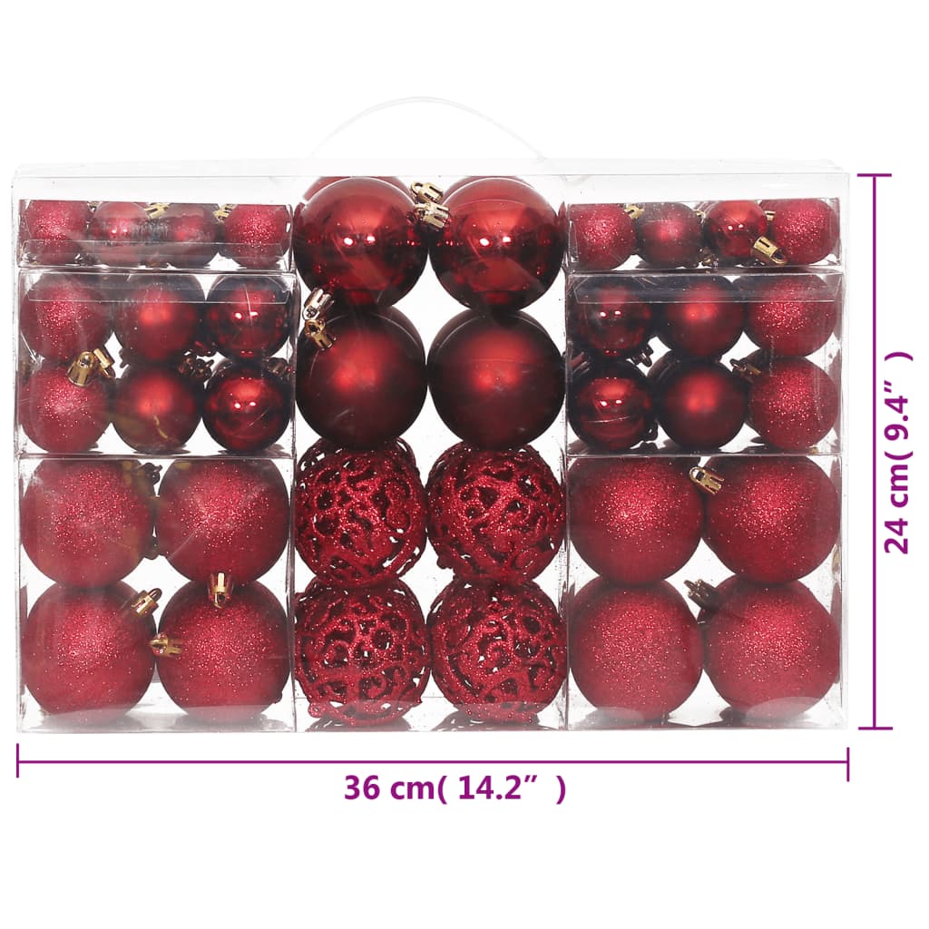 Christmas Baubles 100 pcs Wine Red 3 / 4 / 6 cm - OLBRIT