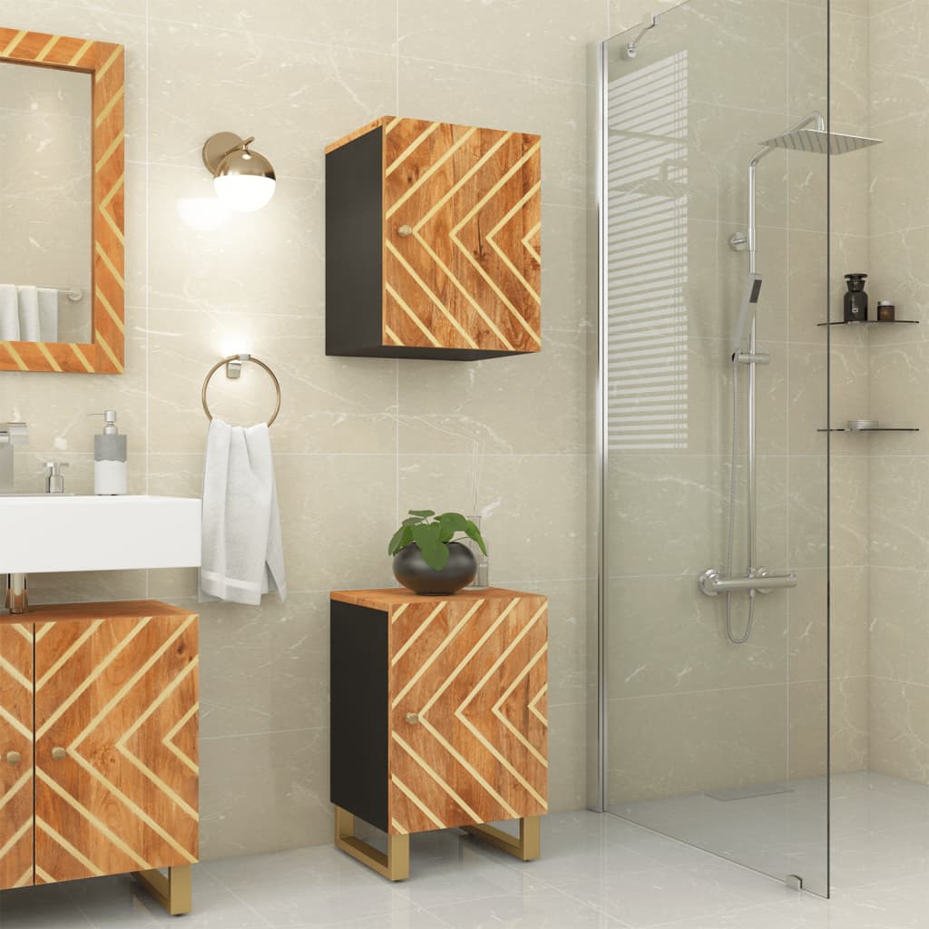 Bathroom Wall Cabinet Brown and Black Solid Wood Mango - OLBRIT