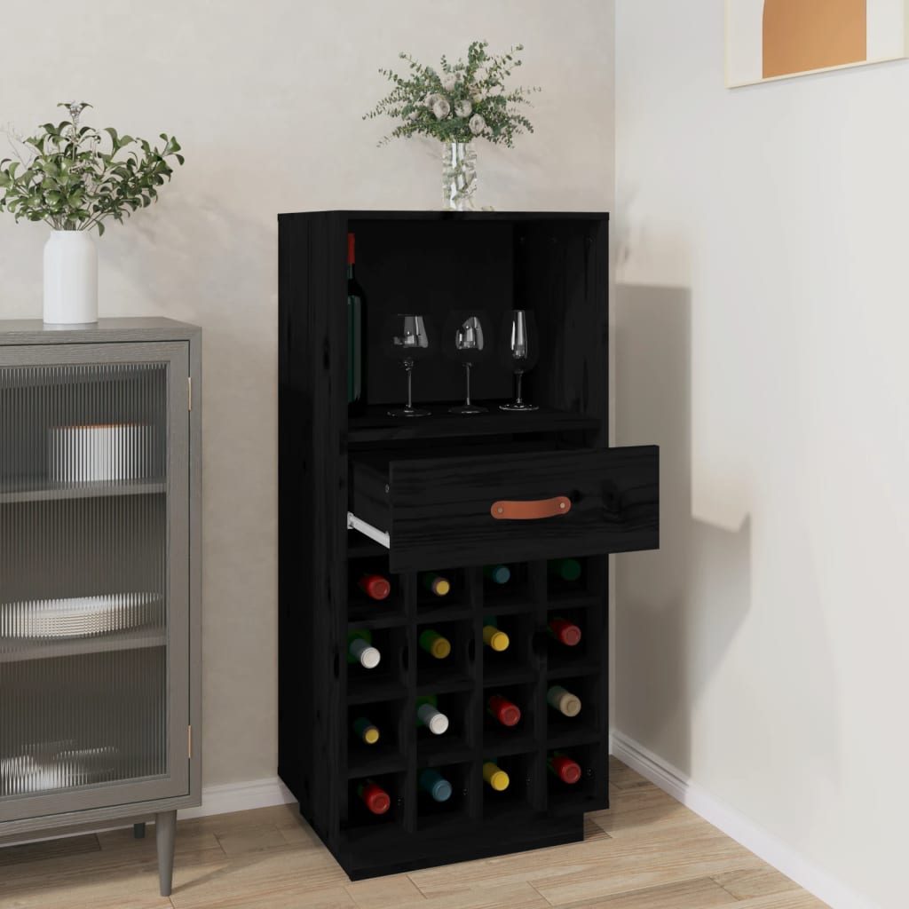 Wine Cabinet Black 45x34x100 cm Solid Wood Pine - OLBRIT