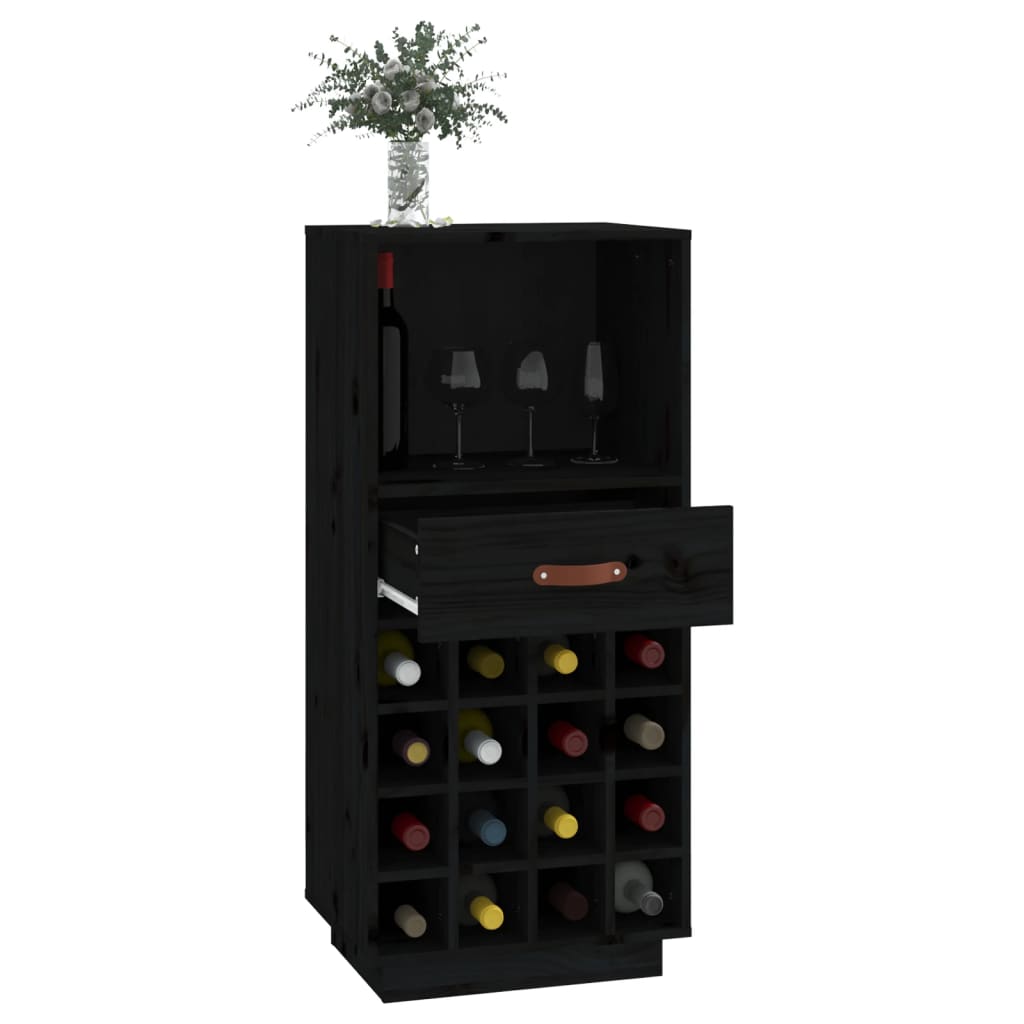 Wine Cabinet Black 45x34x100 cm Solid Wood Pine - OLBRIT