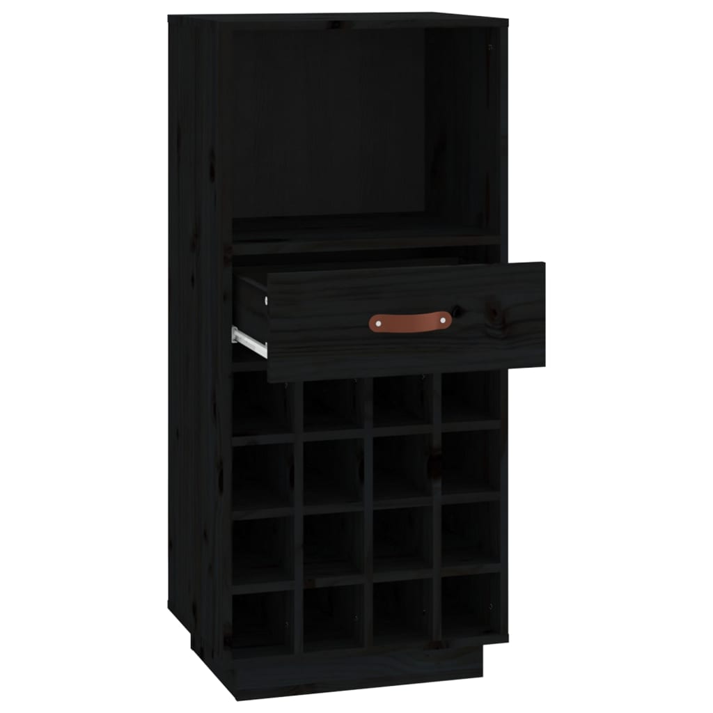 Wine Cabinet Black 45x34x100 cm Solid Wood Pine - OLBRIT
