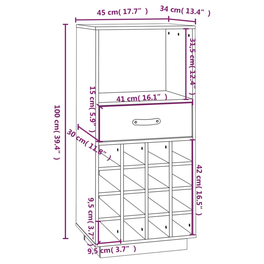 Wine Cabinet Black 45x34x100 cm Solid Wood Pine - OLBRIT