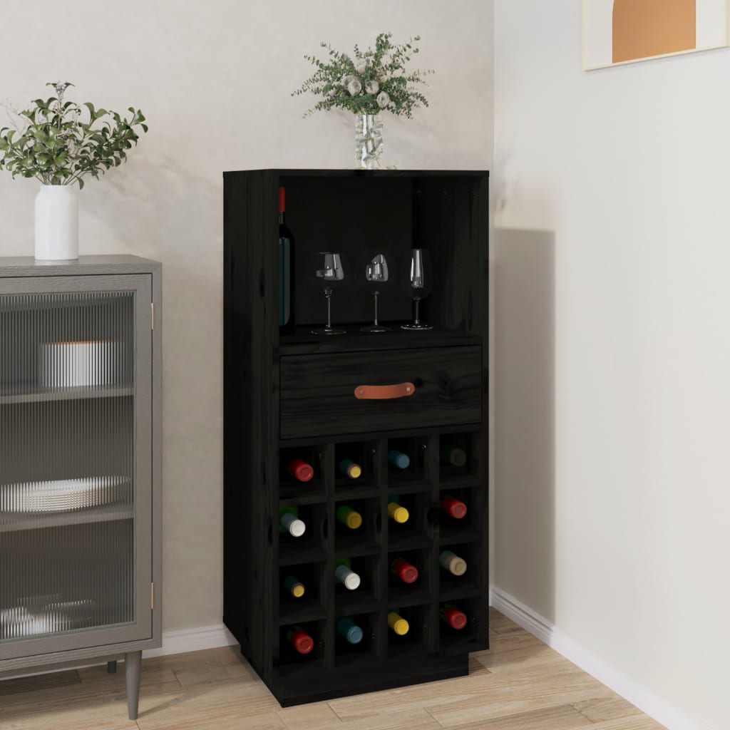 Wine Cabinet Black 45x34x100 cm Solid Wood Pine - OLBRIT