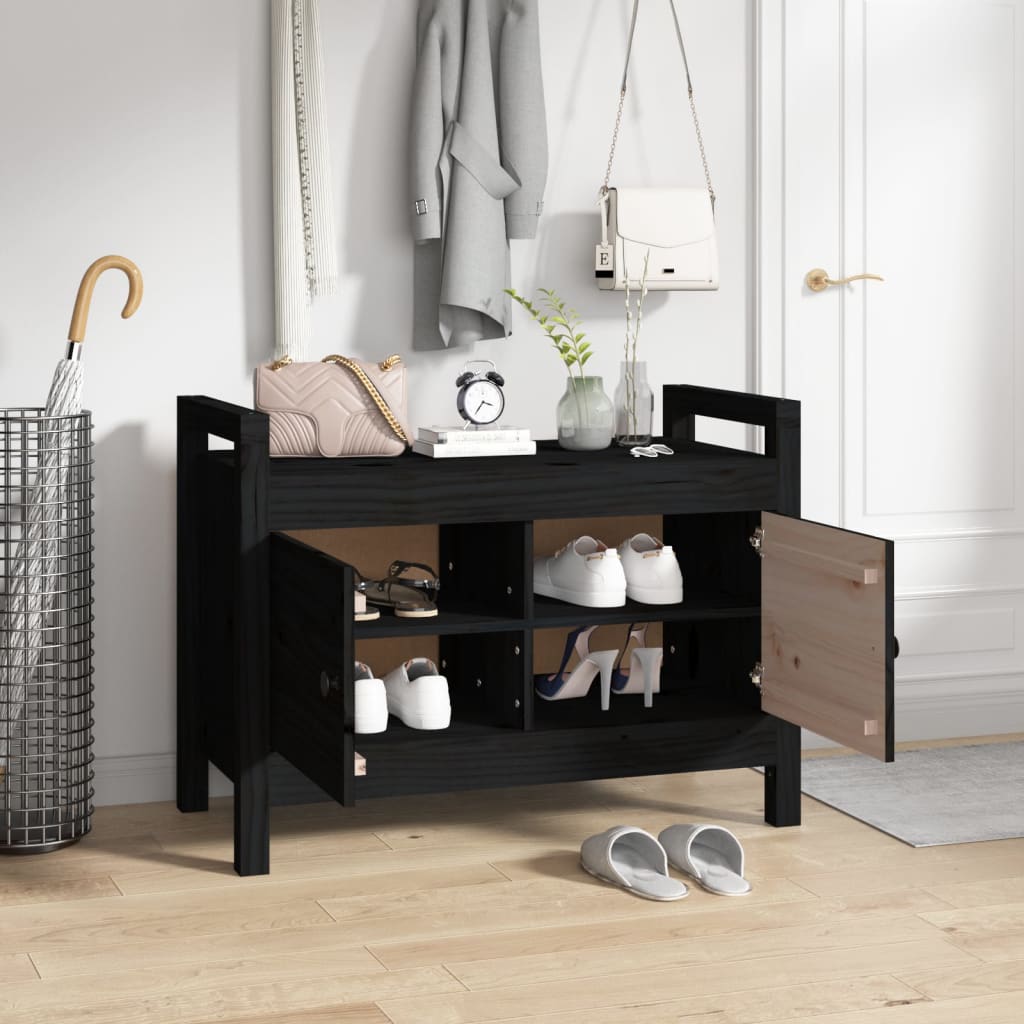 Hall Bench Black 80x40x60 cm Solid Wood Pine - OLBRIT