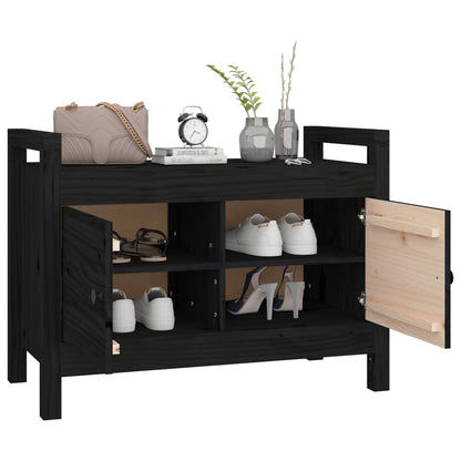 Hall Bench Black 80x40x60 cm Solid Wood Pine - OLBRIT