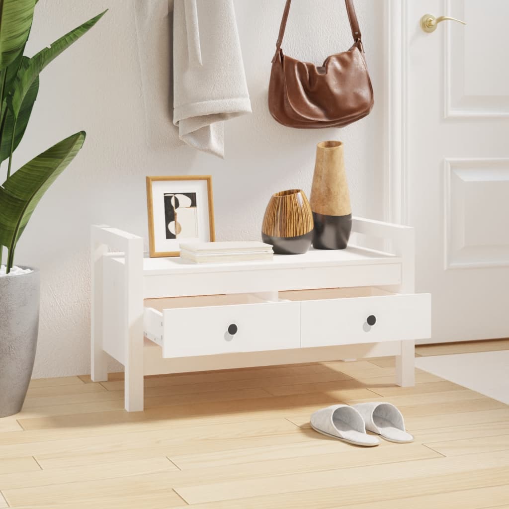 Hall Bench White 80x40x43 cm Solid Wood Pine - OLBRIT