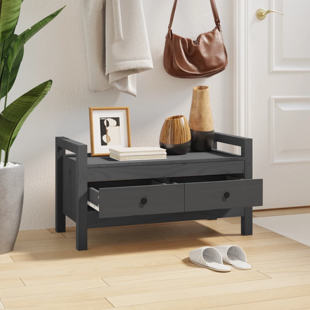 Hall Bench Grey 80x40x43 cm Solid Wood Pine - OLBRIT