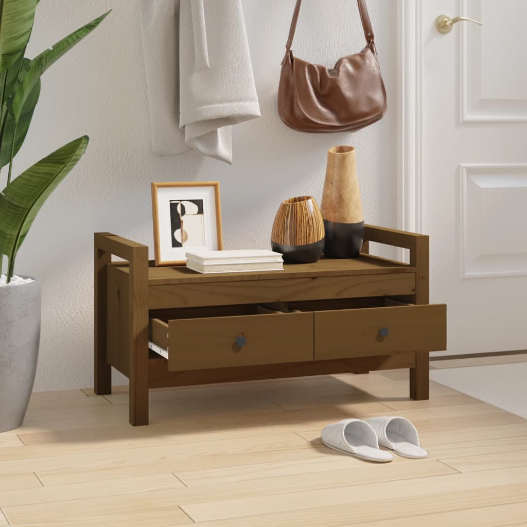 Hall Bench Honey Brown 80x40x43 cm Solid Wood Pine - OLBRIT
