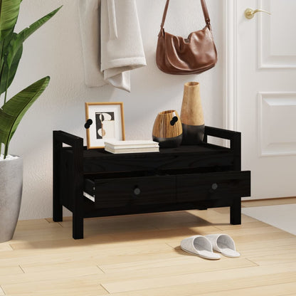 Hall Bench Black 80x40x43 cm Solid Wood Pine - OLBRIT