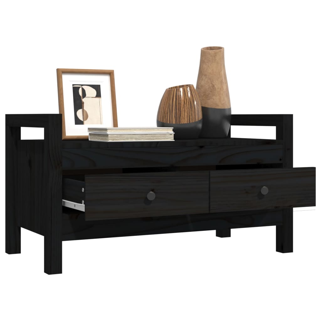 Hall Bench Black 80x40x43 cm Solid Wood Pine - OLBRIT