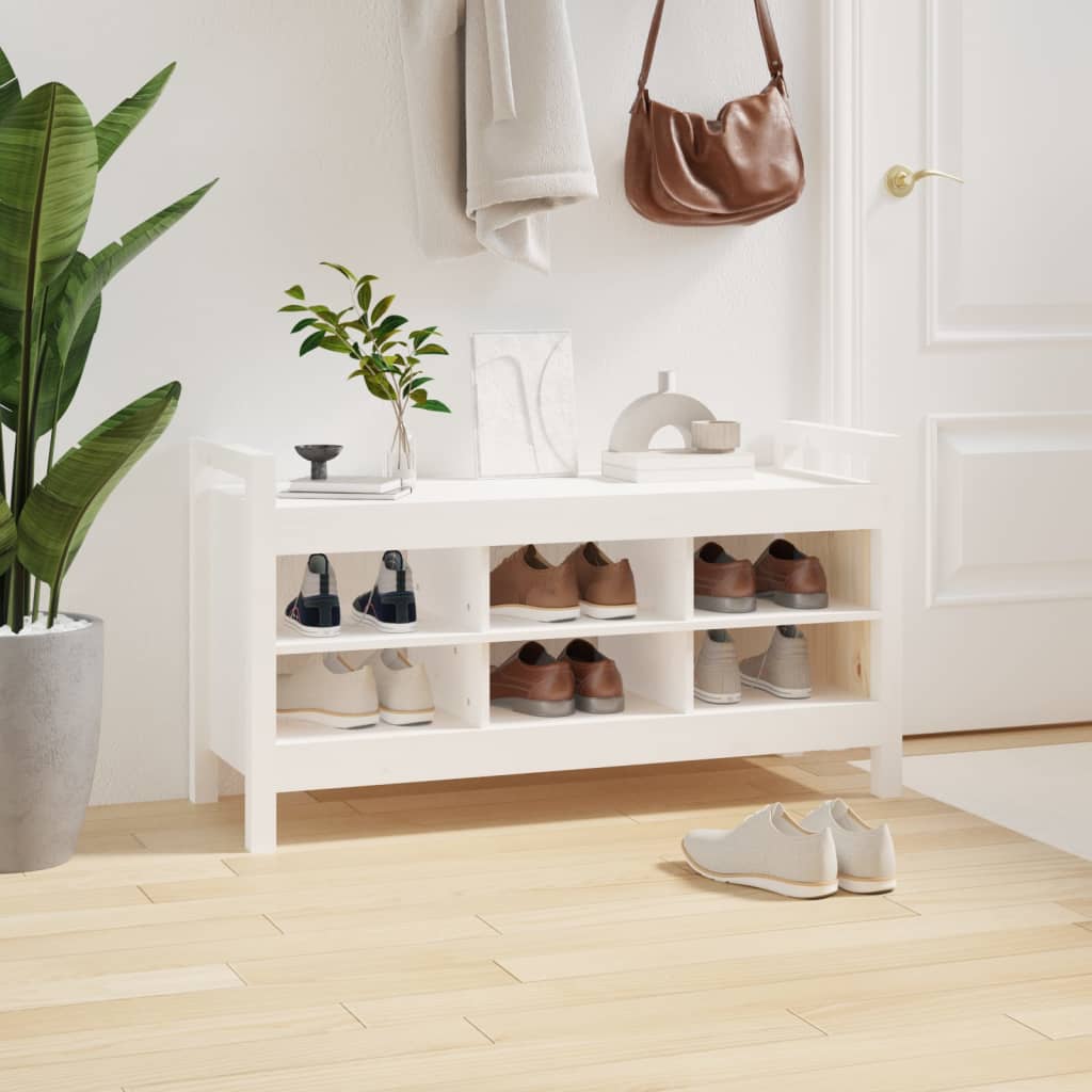 Hall Bench White 110x40x60 cm Solid Wood Pine - OLBRIT