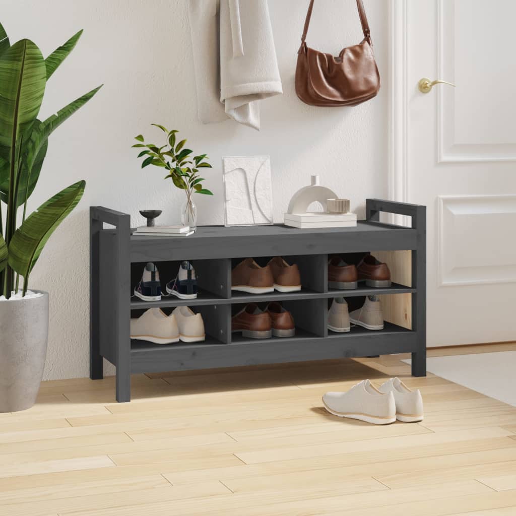 Hall Bench Grey 110x40x60 cm Solid Wood Pine - OLBRIT
