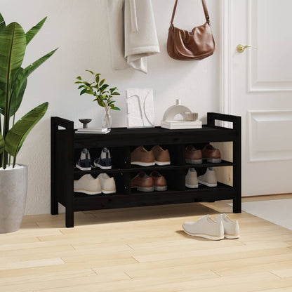 Hall Bench Black 110x40x60 cm Solid Wood Pine - OLBRIT
