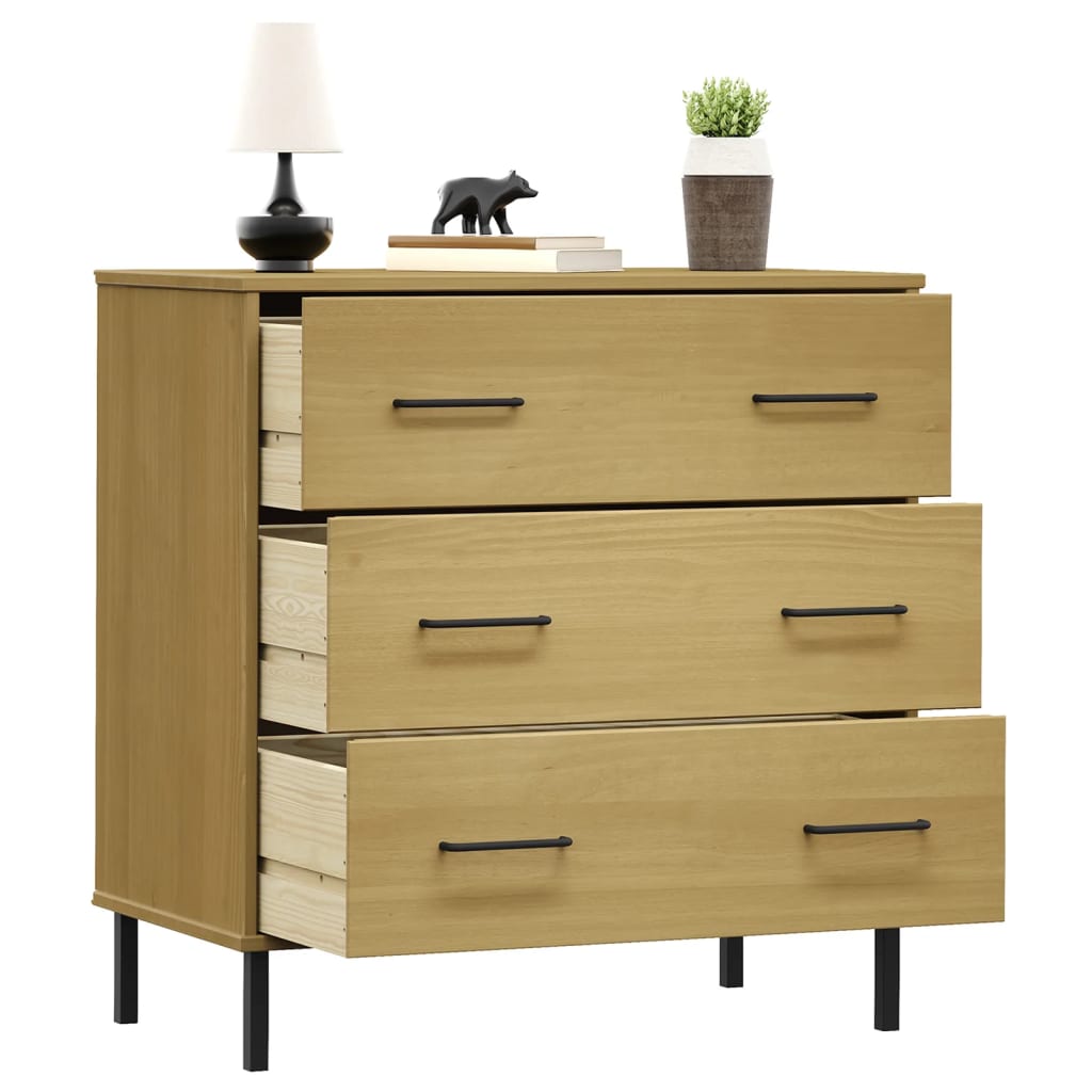 Sideboard with 3 Drawers Brown 77x40x79.5 cm Solid Wood OSLO - OLBRIT