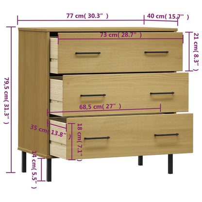 Sideboard with 3 Drawers Brown 77x40x79.5 cm Solid Wood OSLO - OLBRIT