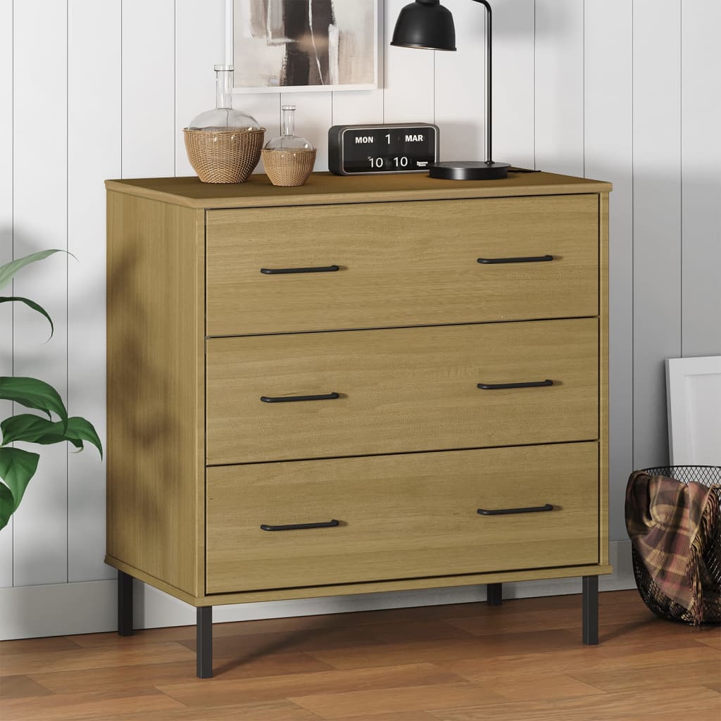 Sideboard with 3 Drawers Brown 77x40x79.5 cm Solid Wood OSLO - OLBRIT