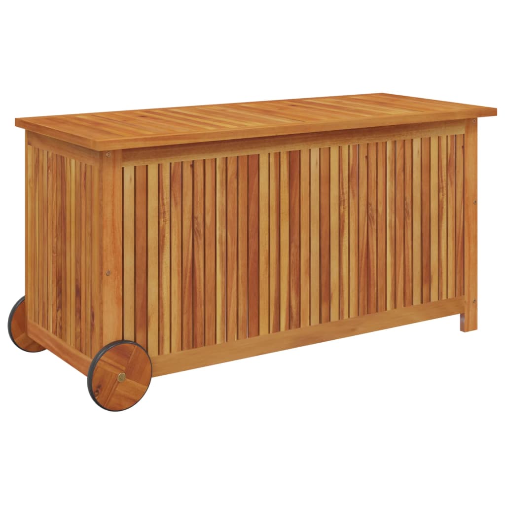 Garden Storage Box with Wheels 113x50x58 cm Solid Wood Acacia - OLBRIT