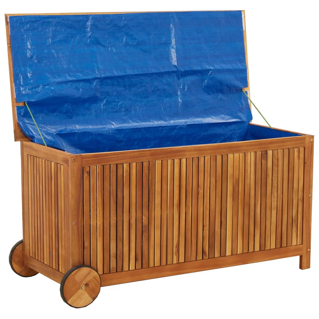 Garden Storage Box with Wheels 113x50x58 cm Solid Wood Acacia - OLBRIT