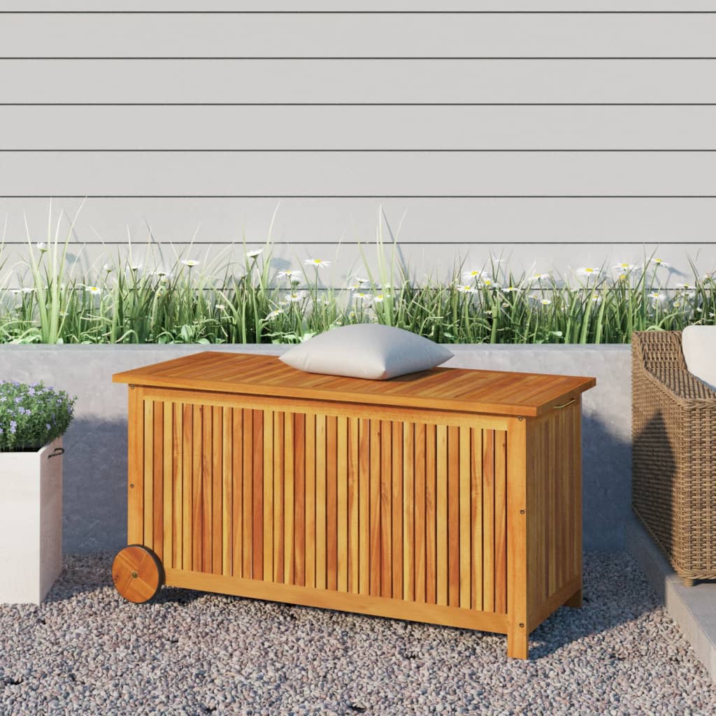 Garden Storage Box with Wheels 113x50x58 cm Solid Wood Acacia - OLBRIT