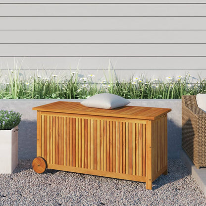 Garden Storage Box with Wheels 113x50x58 cm Solid Wood Acacia - OLBRIT