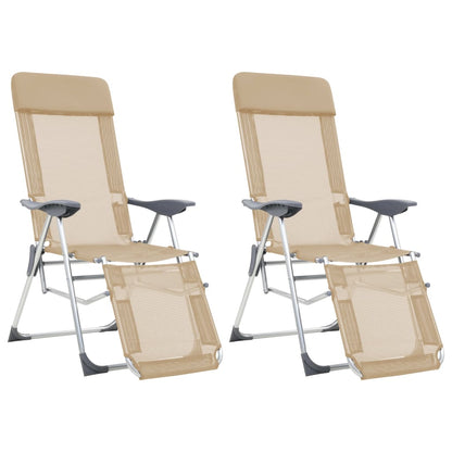 Folding Camping Chairs with Footrests 2 pcs Cream Textilene - OLBRIT