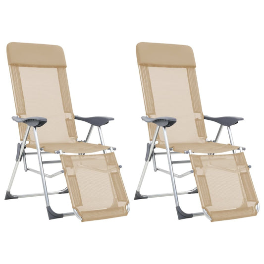 Folding Camping Chairs with Footrests 2 pcs Cream Textilene - OLBRIT