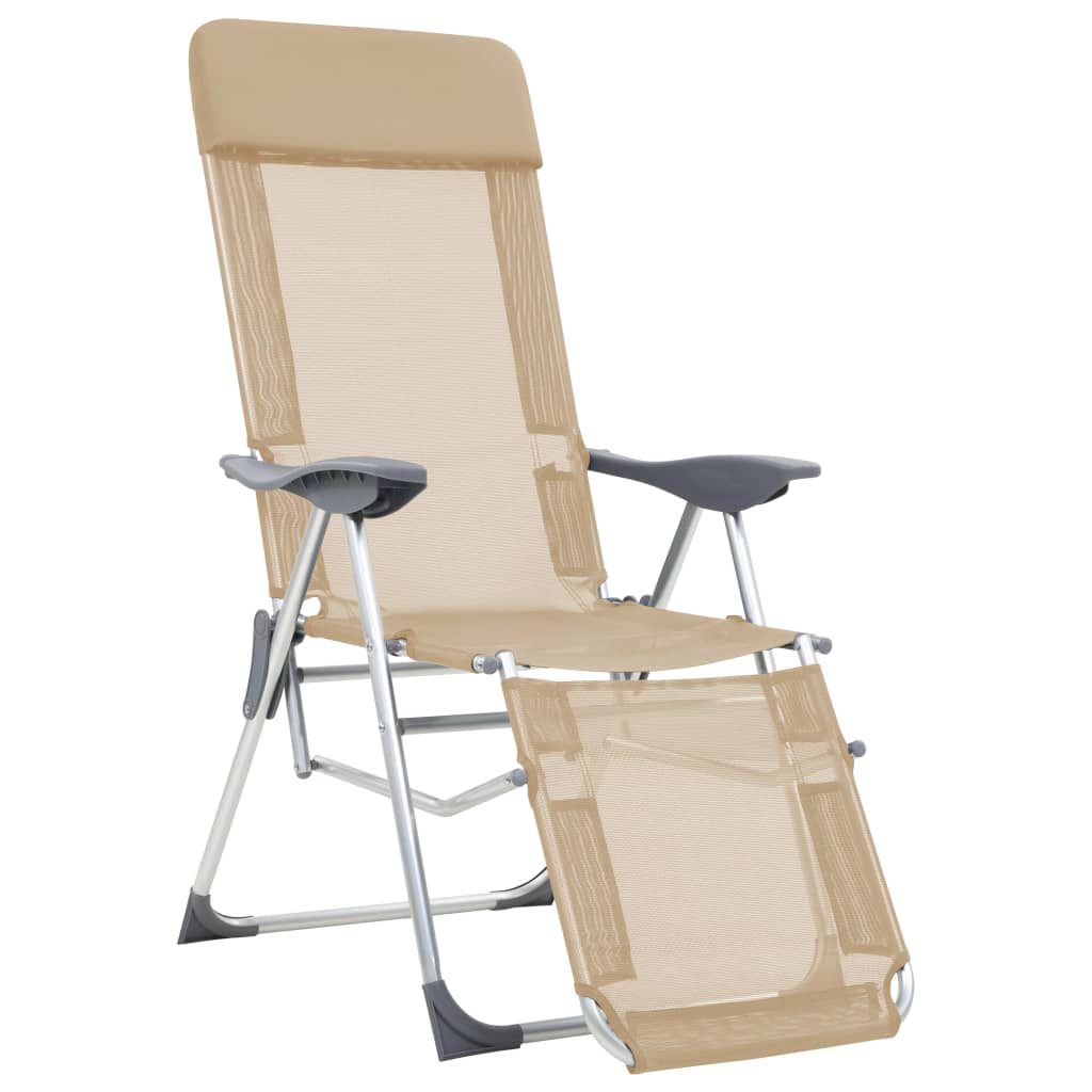 Folding Camping Chairs with Footrests 2 pcs Cream Textilene - OLBRIT