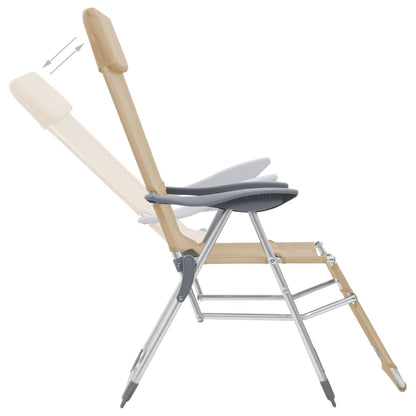 Folding Camping Chairs with Footrests 2 pcs Cream Textilene - OLBRIT