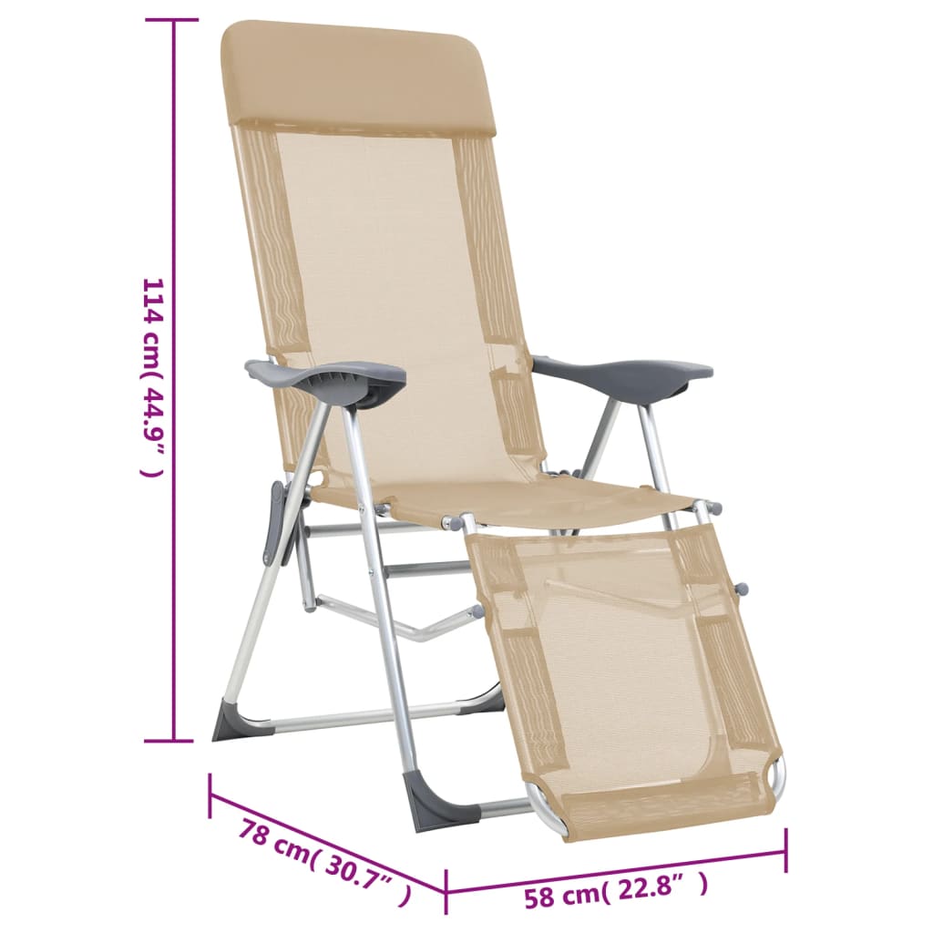 Folding Camping Chairs with Footrests 2 pcs Cream Textilene - OLBRIT