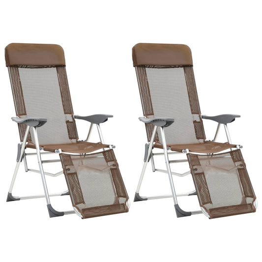 Folding Camping Chairs with Footrests 2 pcs Brown Textilene - OLBRIT