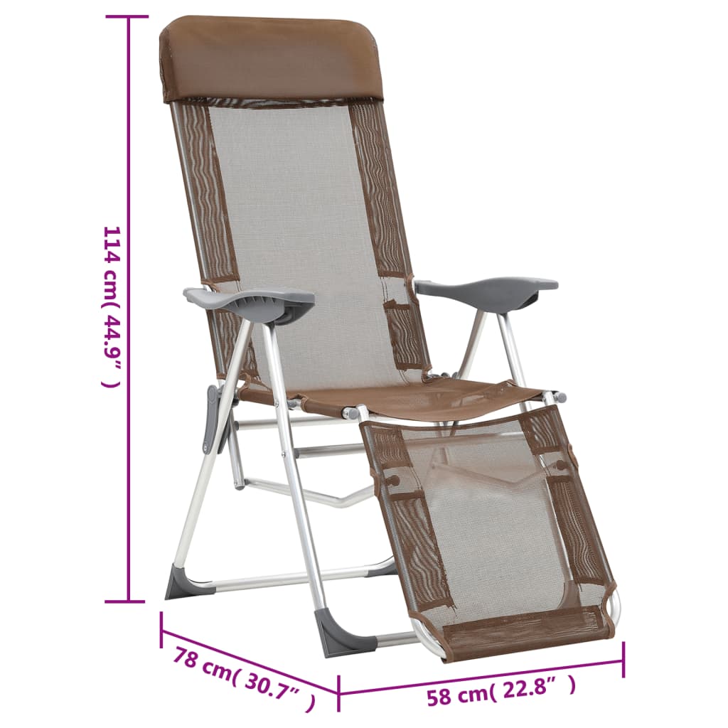Folding Camping Chairs with Footrests 2 pcs Brown Textilene - OLBRIT