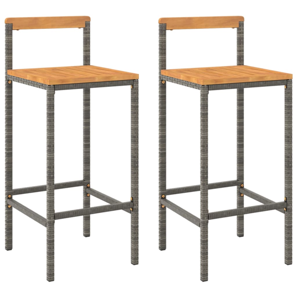 Bar Stools 2 pcs Grey Poly Rattan and Solid Wood Acacia - OLBRIT