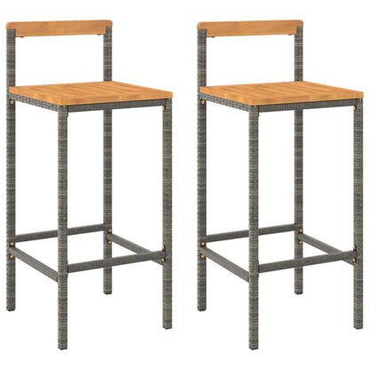 Bar Stools 2 pcs Grey Poly Rattan and Solid Wood Acacia - OLBRIT