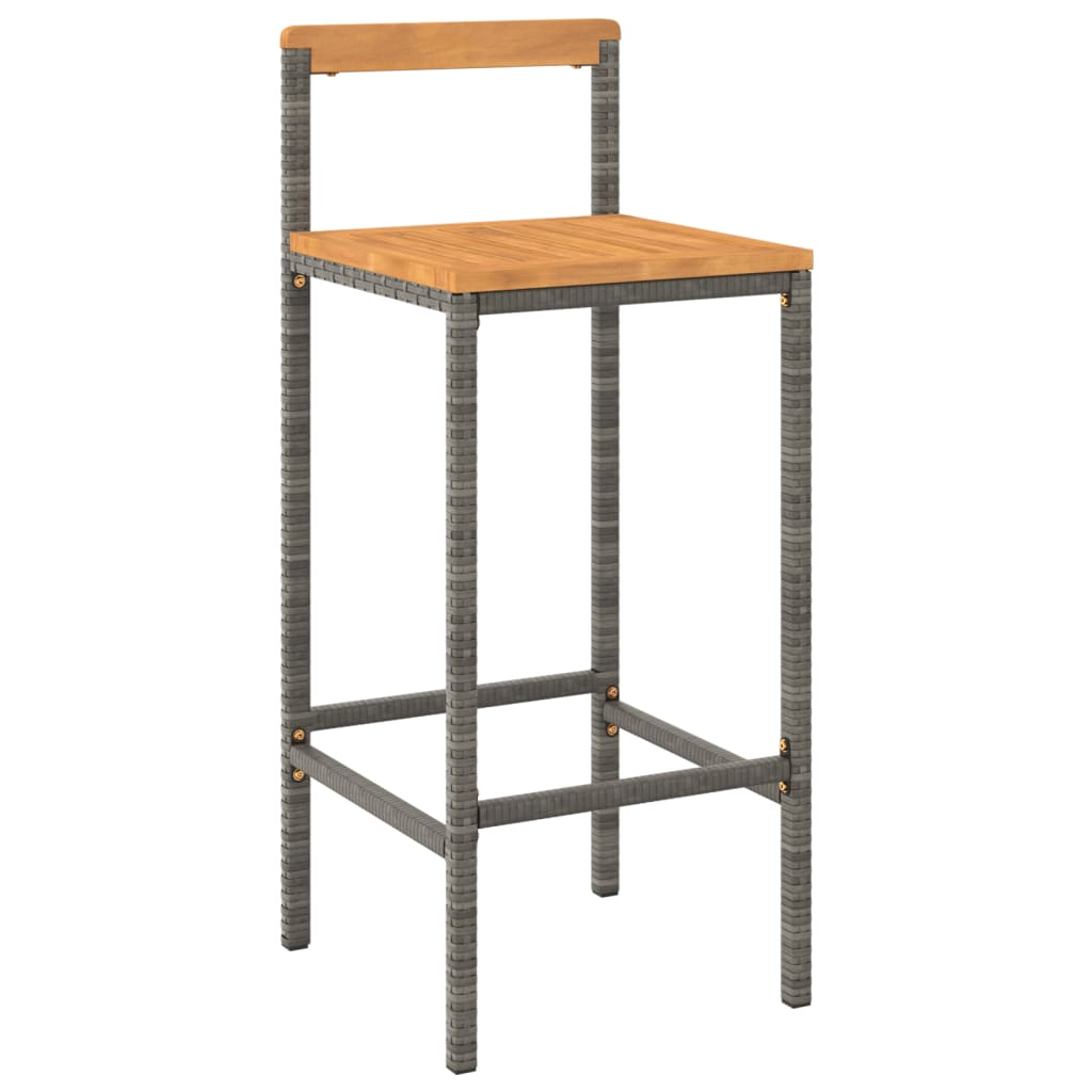Bar Stools 2 pcs Grey Poly Rattan and Solid Wood Acacia - OLBRIT