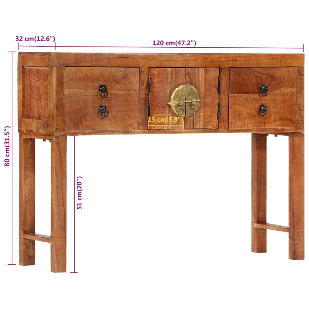 Console Table 120x32x80 cm Solid Rough Wood Acacia - OLBRIT