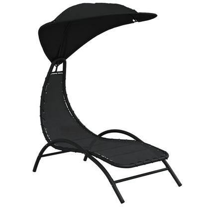 Sun Lounger with Canopy Black 167x80x195 cm Fabric and Steel - OLBRIT