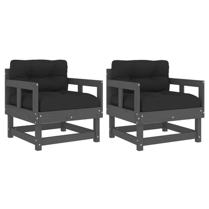 Garden Chairs with Cushions 2 pcs Grey Solid Wood Pine - OLBRIT
