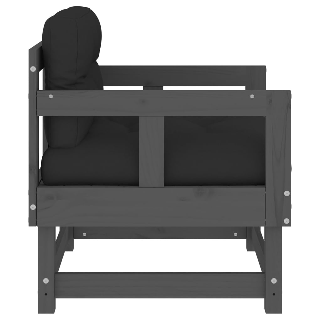 Garden Chairs with Cushions 2 pcs Grey Solid Wood Pine - OLBRIT