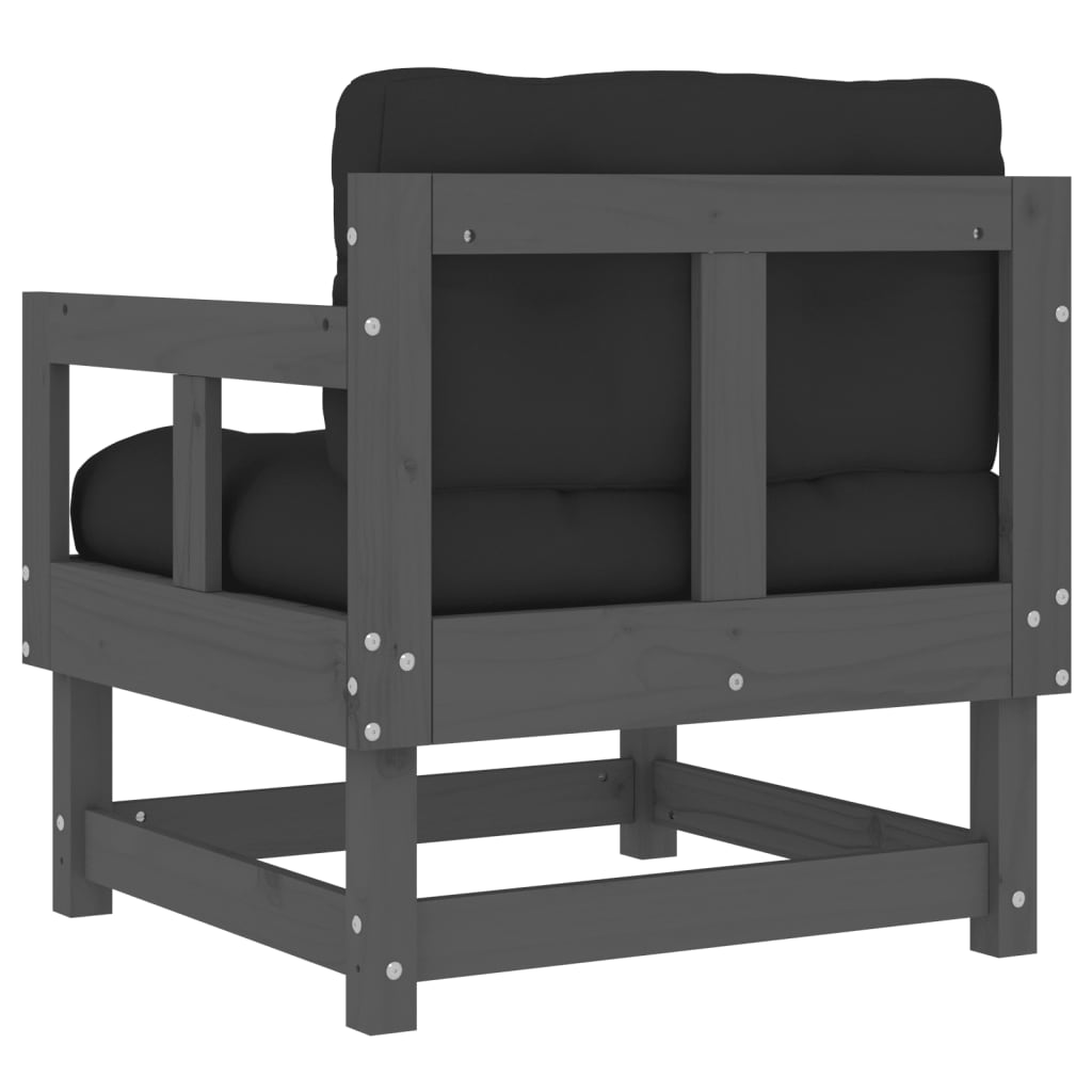 Garden Chairs with Cushions 2 pcs Grey Solid Wood Pine - OLBRIT