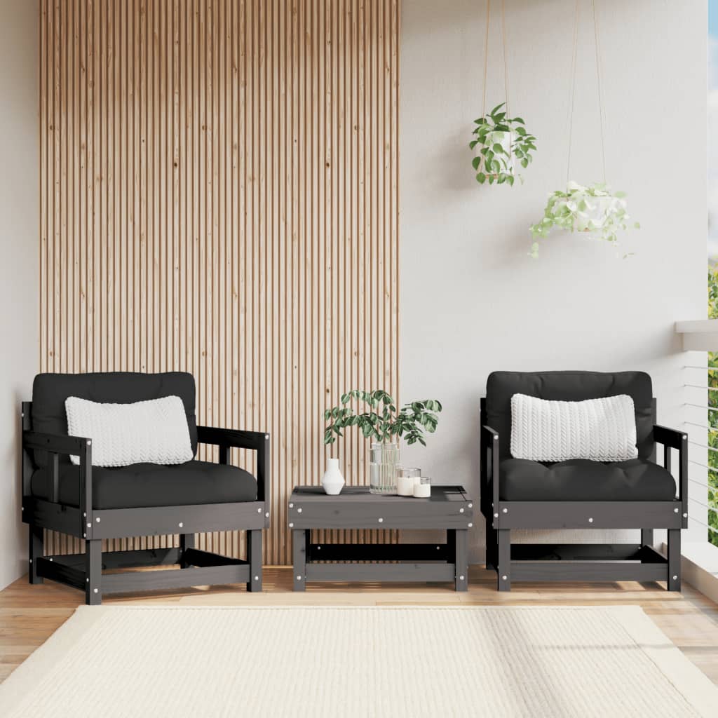 Garden Chairs with Cushions 2 pcs Grey Solid Wood Pine - OLBRIT