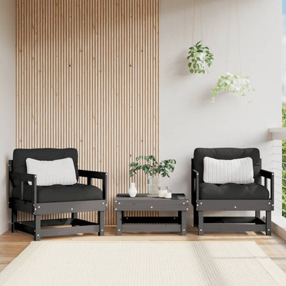 Garden Chairs with Cushions 2 pcs Grey Solid Wood Pine - OLBRIT