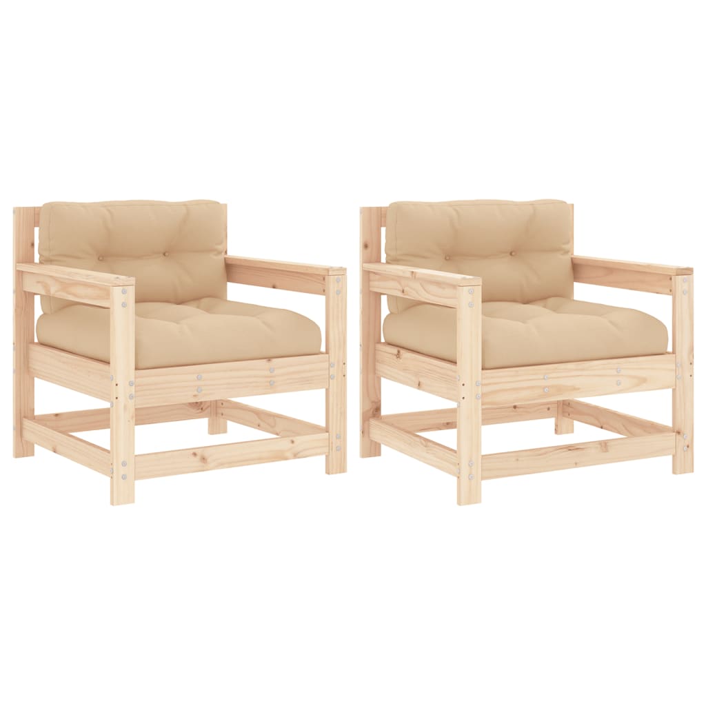 Garden Chairs with Cushions 2 pcs Solid Wood Pine - OLBRIT