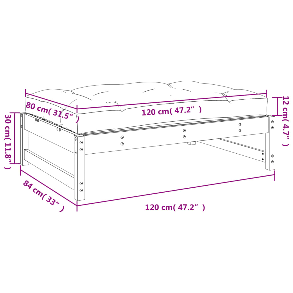 Garden Footstool White 120x80 cm Solid Wood Pine - OLBRIT
