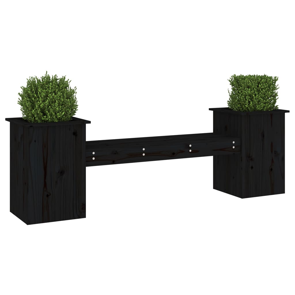 Planter Bench Black 184.5x39.5x56.5 cm Solid Wood Pine - OLBRIT