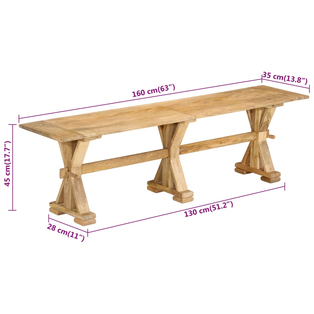 Bench 160x35x45 cm Solid Wood Mango - OLBRIT