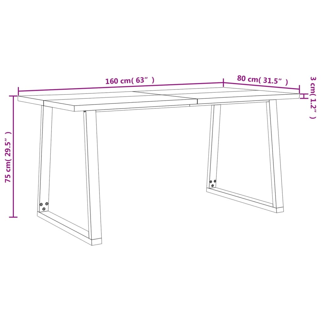 Dining Table with Live Edge 160x80x75 cm Solid Wood Acacia - OLBRIT