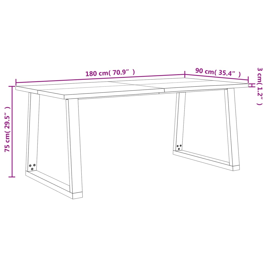 Dining Table with Live Edge 180x90x75 cm Solid Wood Acacia - OLBRIT