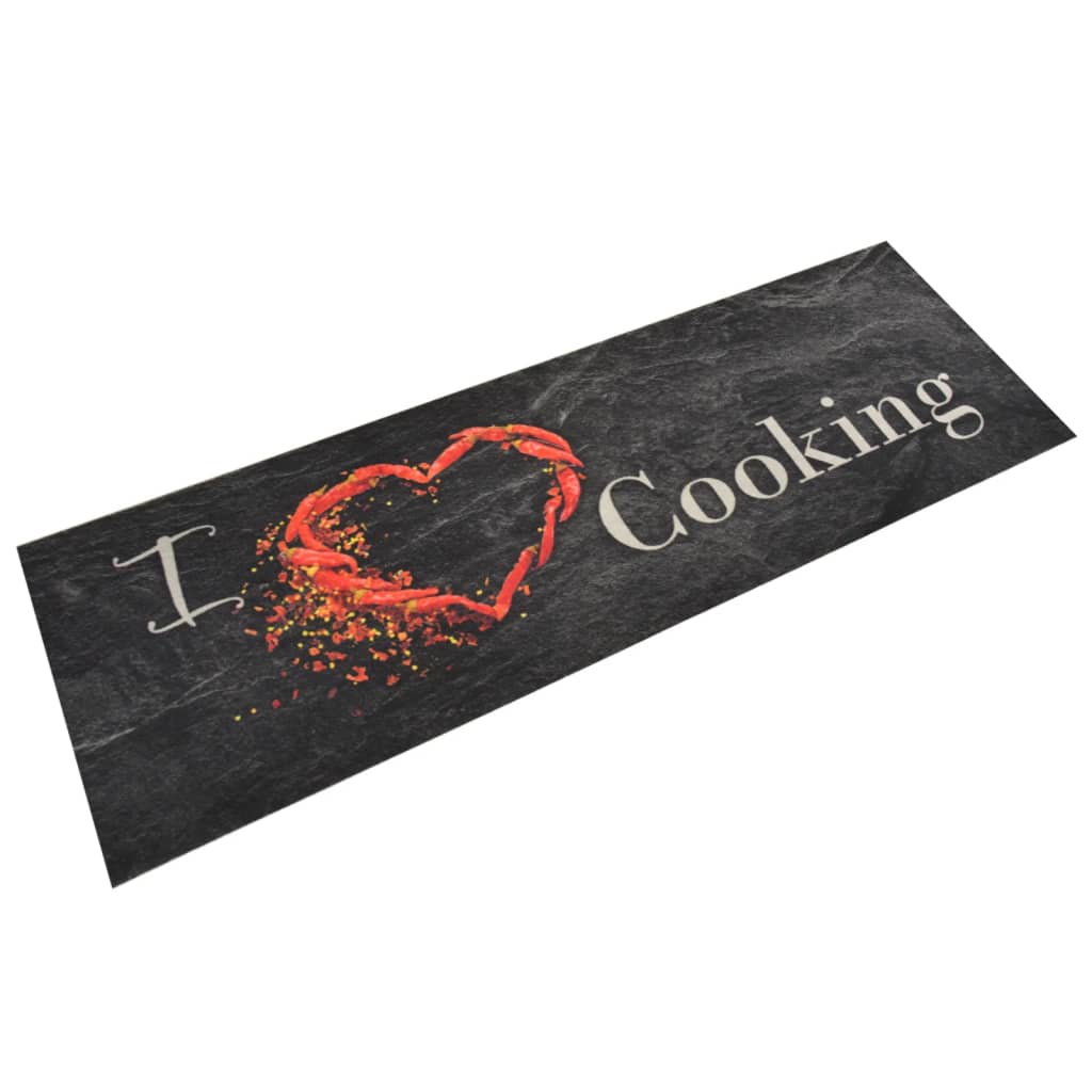 Kitchen Rug Washable Cooking Black 60x180 cm Velvet - OLBRIT