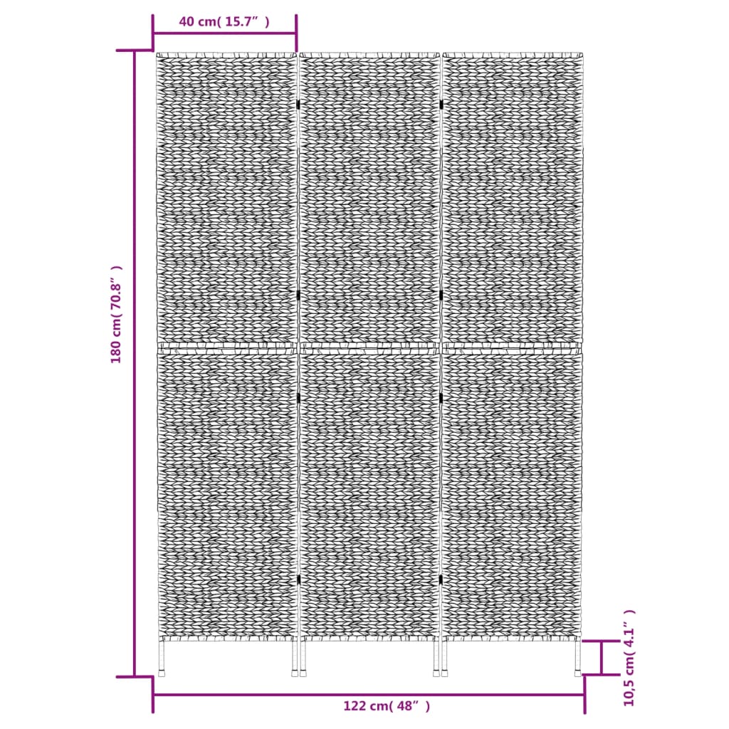 Room Divider 3-Panel 122x180 cm Water Hyacinth - OLBRIT